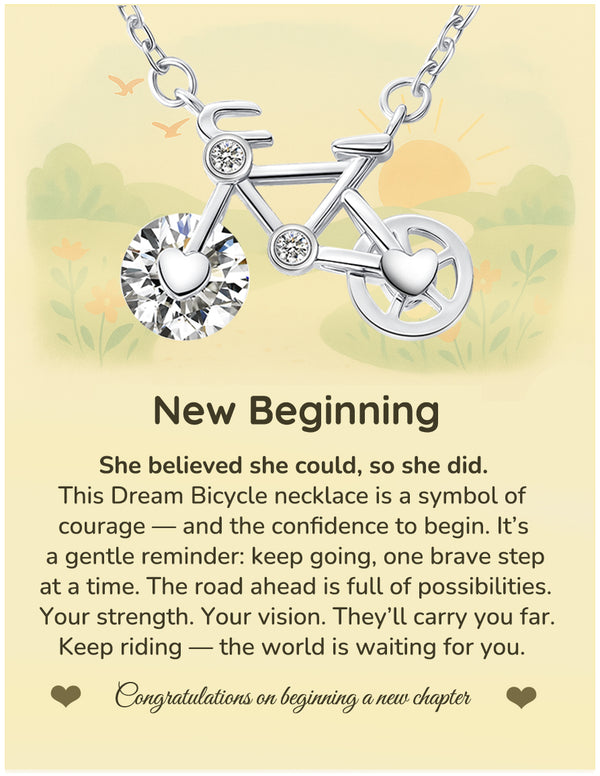Silver Bike Pendant New Beginning Necklace Gift for Her